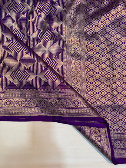Royal Purple Handloom Kadwa Banarasi Katan Silk Saree with All-Over Geometric Zari Weaving