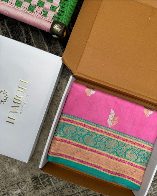 Pink Banarasi Handloom Double Kora Katan Handloom Saree