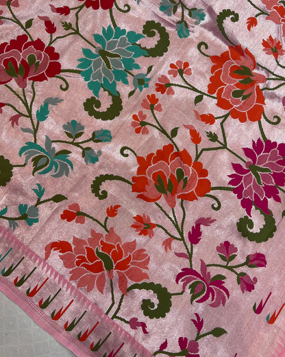 Deep pink Tissue Tusser Georgette Banarasi Saree