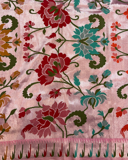 Deep pink Tissue Tusser Georgette Banarasi Saree