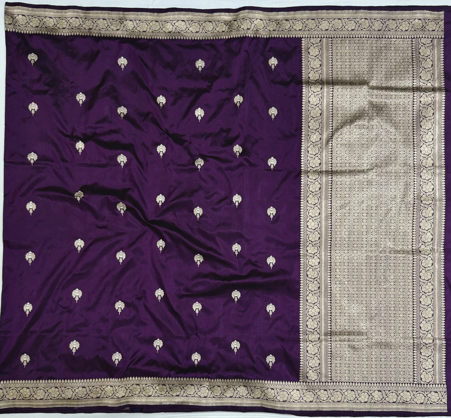 Royal Purple Handloom Kadwa Banarasi Katan Silk Saree with Zari Buti