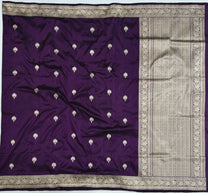 Geometric gold zari pallu of royal purple pure Katan silk Kadwa saree