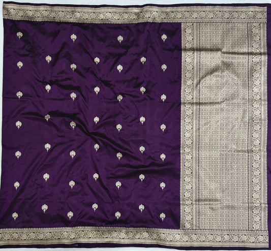 Royal Purple Handloom Kadwa Banarasi Katan Silk Saree with Zari Buti
