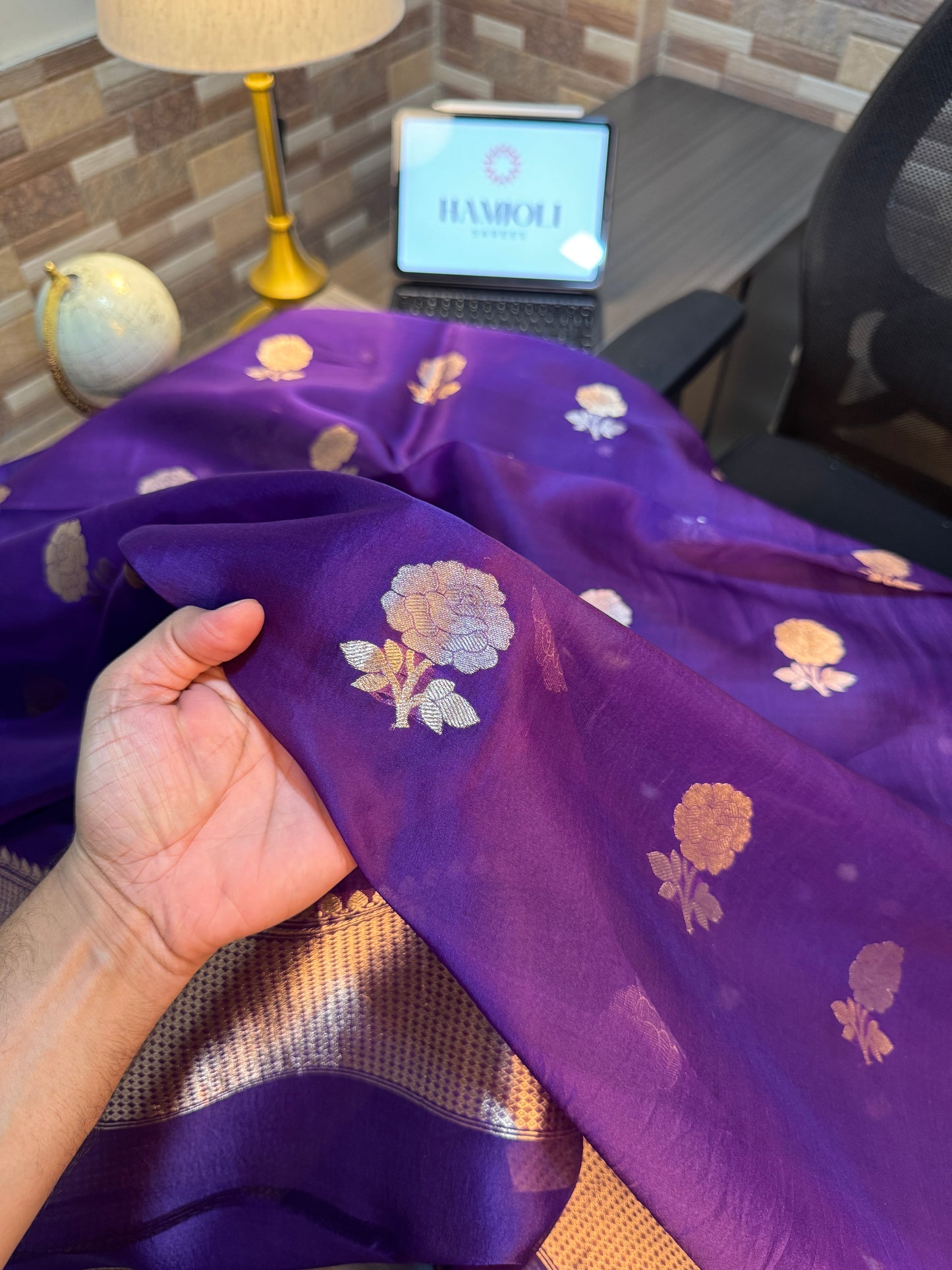 The Shahi Purple & Golden Amber Zari Woven Suit Set
