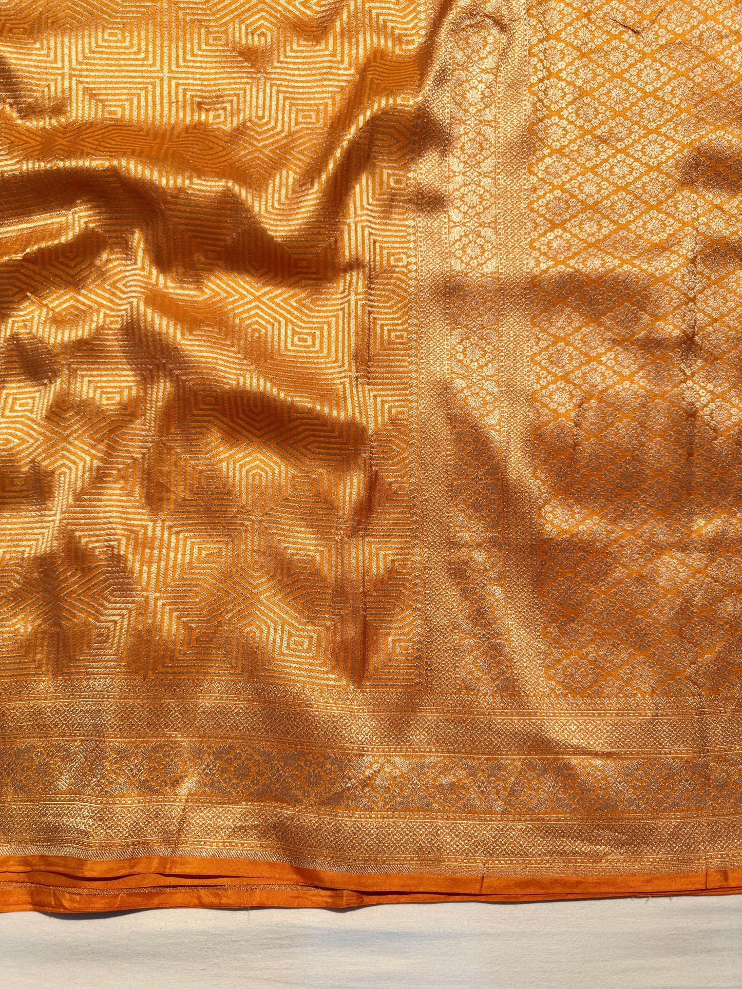 Mustard Banarasi Katan Silk Saree with Geometric Zari Weaving