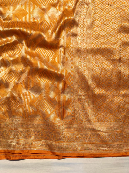 Mustard Banarasi Katan Silk Saree with Geometric Zari Weaving