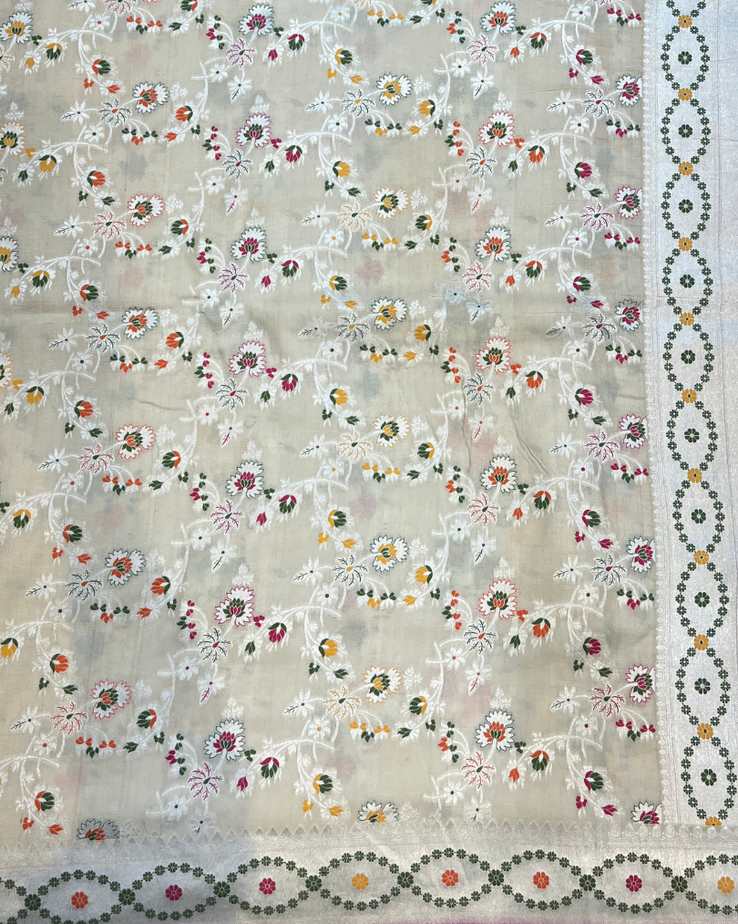 Kadhua weave border on ivory pure Tussar Georgette saree
