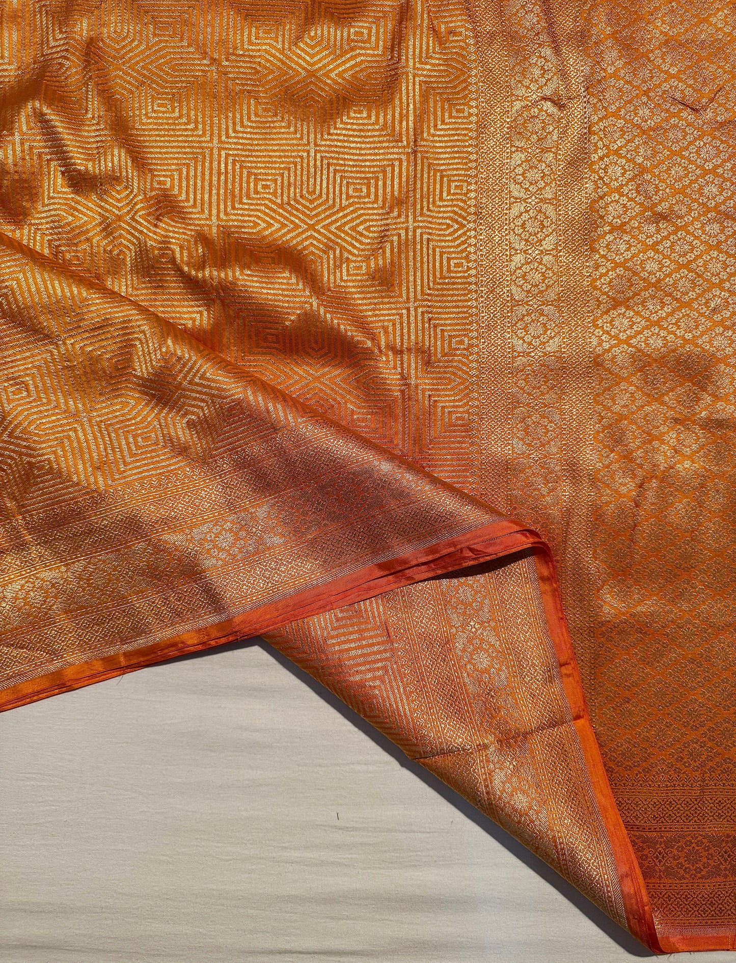 Mustard Banarasi Katan Silk Saree with Geometric Zari Weaving