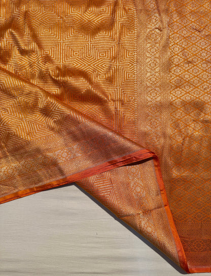 Mustard Banarasi Katan Silk Saree with Geometric Zari Weaving