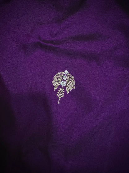 Royal Purple Handloom Kadwa Banarasi Katan Silk Saree with Zari Buti