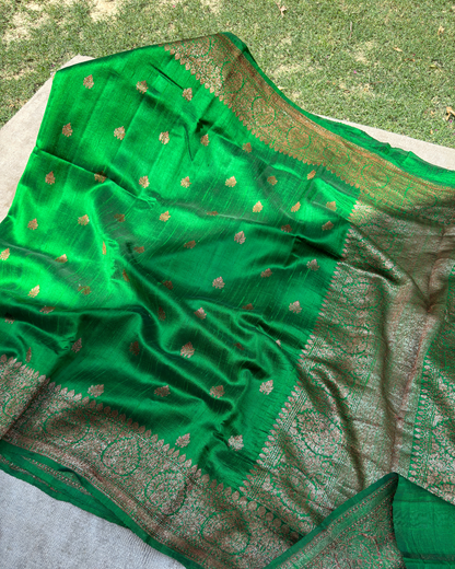 Green Pure Banarasi Raw SIlk Saree