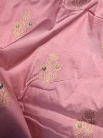 Rich water gold zari pallu on blush pink handloom Katan saree