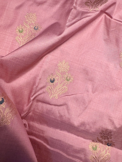 Blush Pink Pure Katan Silk Kadwa Handwoven Banarasi Saree
