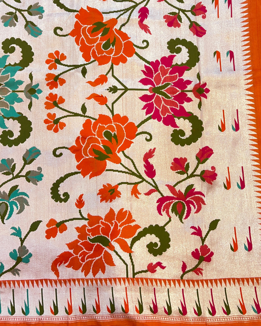 Orange Tissue Tusser Georgette Banarasi Saree