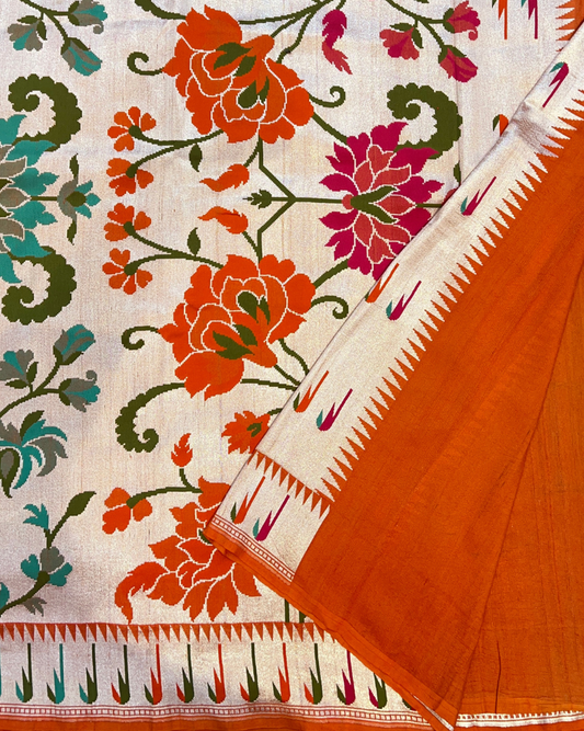 Orange Tissue Tusser Georgette Banarasi Saree