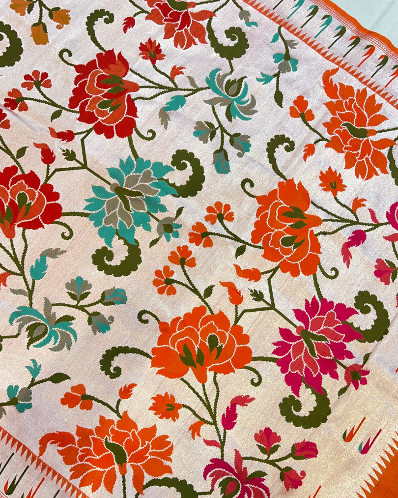 Orange Tissue Tusser Georgette Banarasi Saree