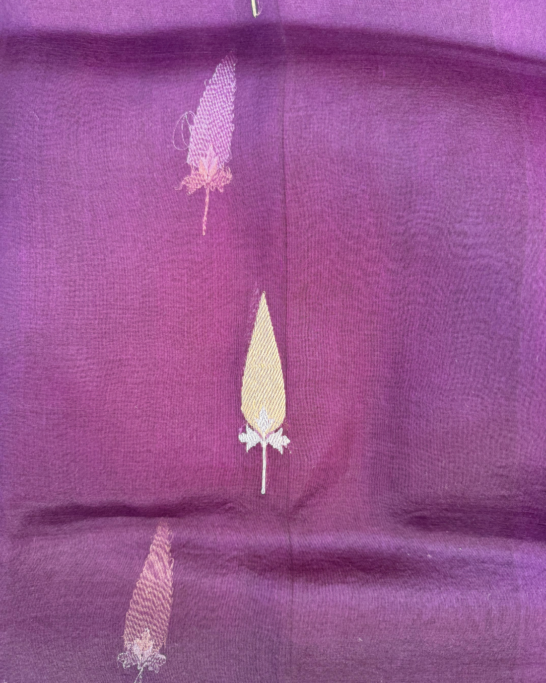 Full drape of elegant dark purple handloom Kora silk saree from Varanasi