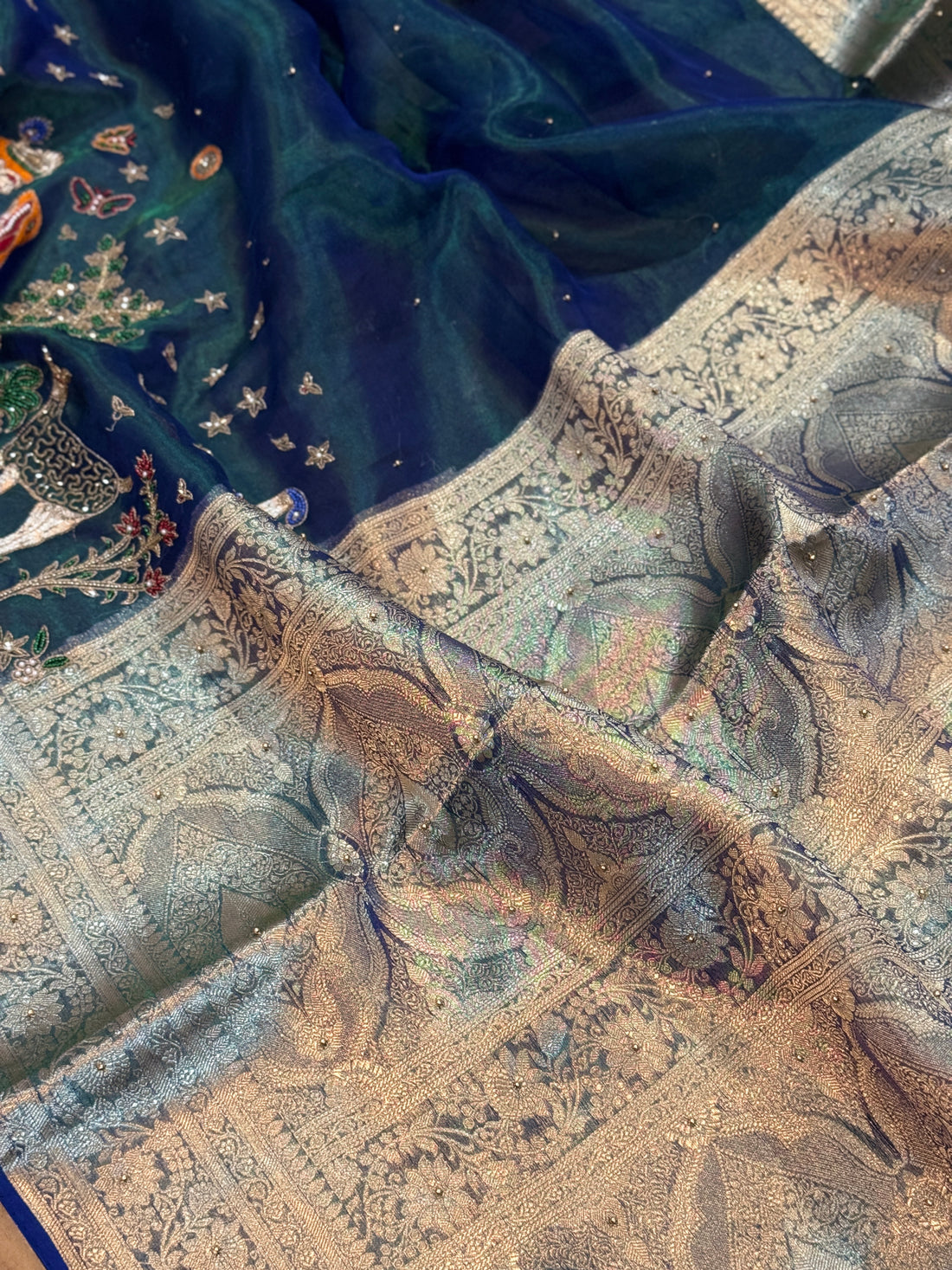 Neel Raas – Pure Tissue Silk Banarasi Saree with Hand Zardozi