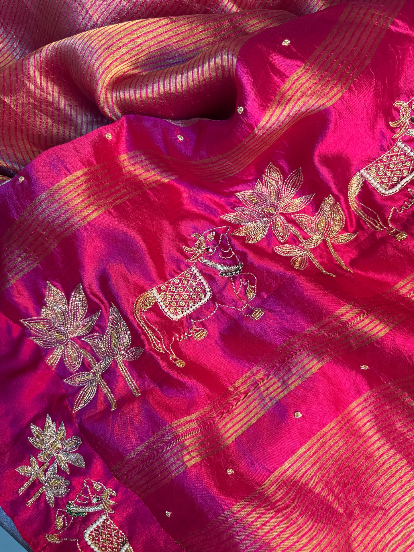 Pink Gauri – Pure Silk Handcrafted Zardozi Saree