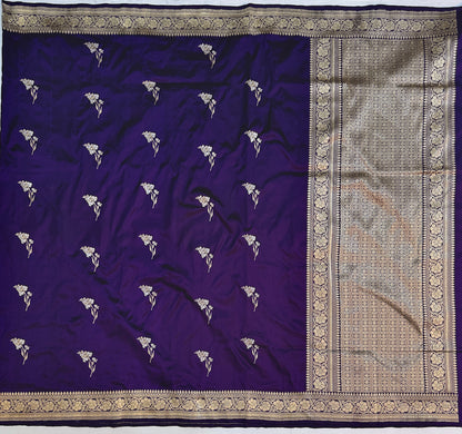 Royal Purple Handloom Kadwa Banarasi Katan Silk Saree with Floral Buti