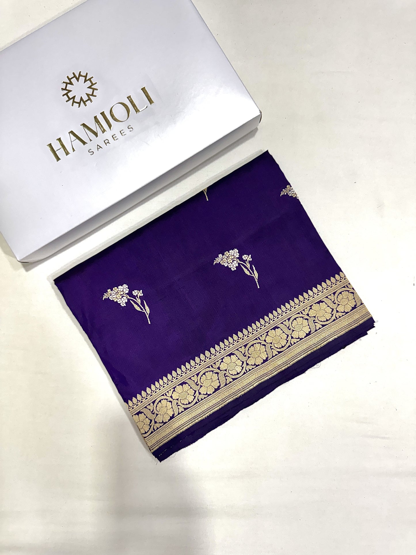 Royal Purple Handloom Kadwa Banarasi Katan Silk Saree with Floral Buti