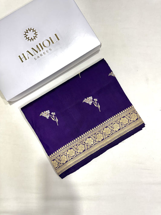 Royal Purple Handloom Kadwa Banarasi Katan Silk Saree with Floral Buti