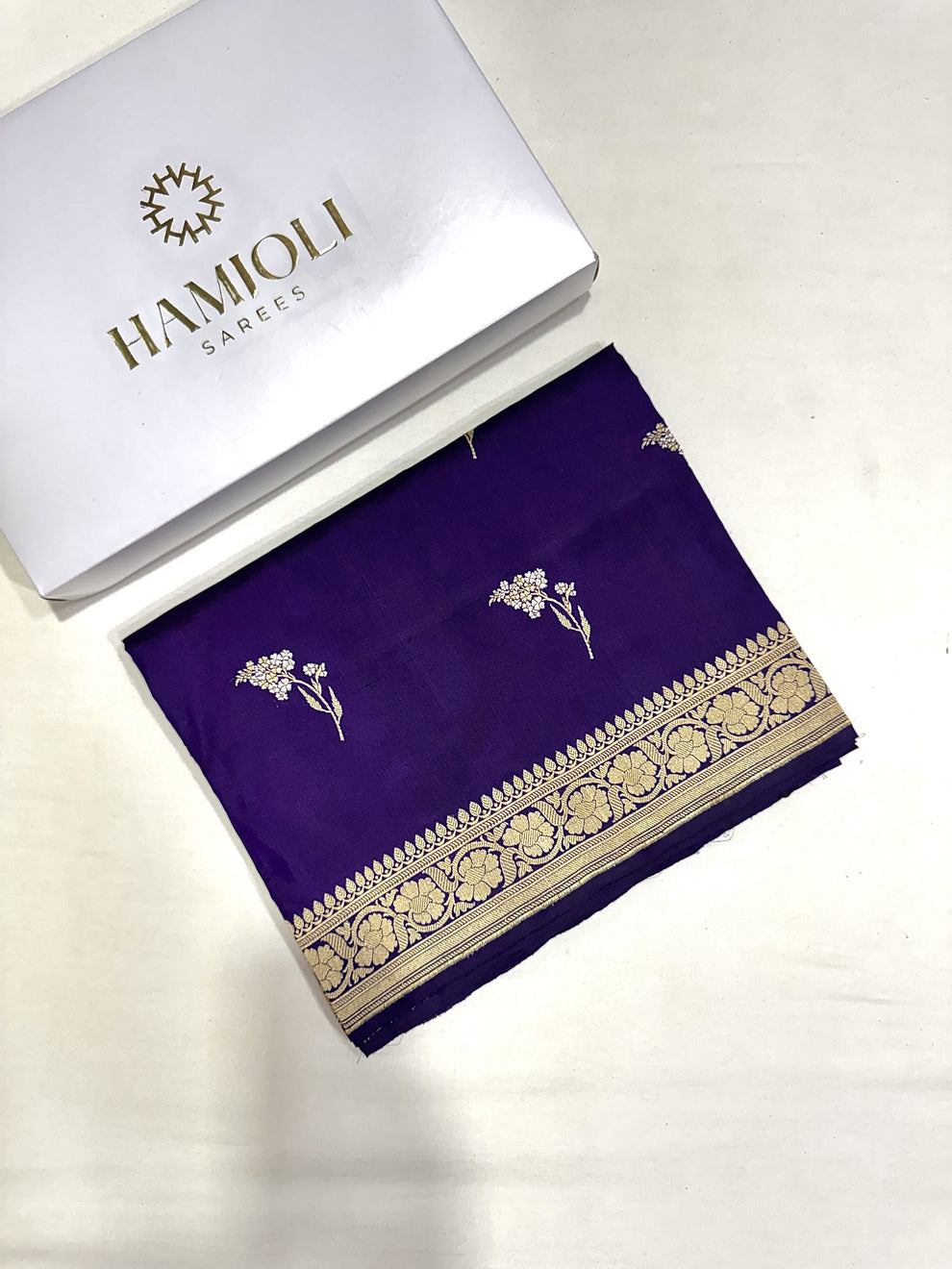 Royal purple pure Katan silk Kadwa Banarasi saree full drape