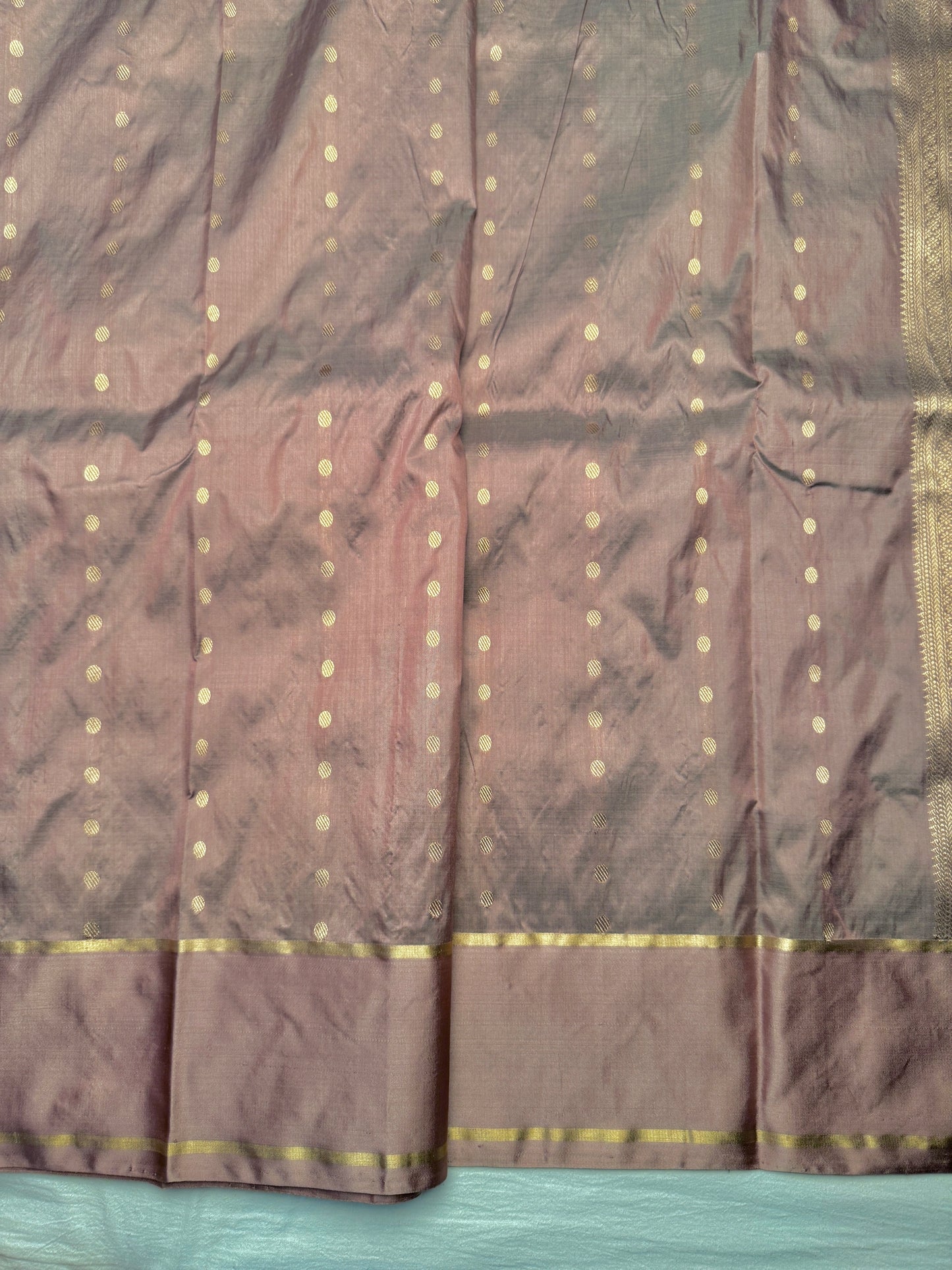 Powder Blue Pure Katan Silk Kadwa Handwoven Banarasi Saree