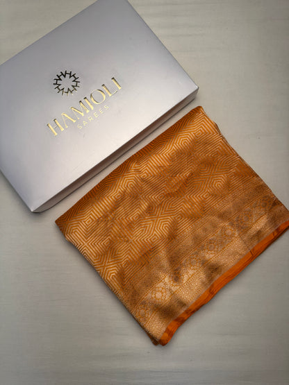 Mustard Banarasi Katan Silk Saree with Geometric Zari Weaving