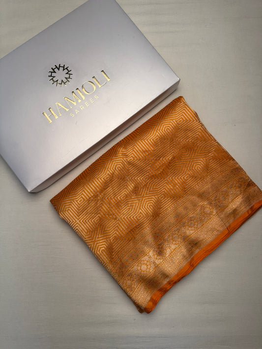 Mustard Banarasi Katan Silk Saree with Geometric Zari Weaving