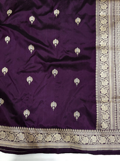 Royal Purple Handloom Kadwa Banarasi Katan Silk Saree with Zari Buti