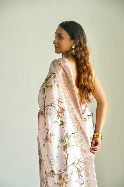 'Fusion' Peach Pink Banarasi Chanderi Saree