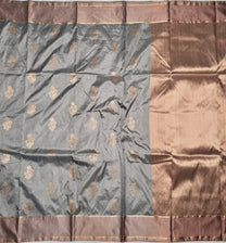 Powder blue pure Katan silk Kadwa Banarasi saree full drape
