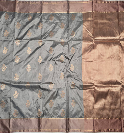 Powder Blue Pure Katan Silk Kadwa Handwoven Banarasi Saree