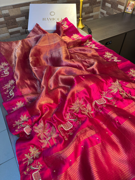 Pink Gauri – Pure Silk Handcrafted Zardozi Saree