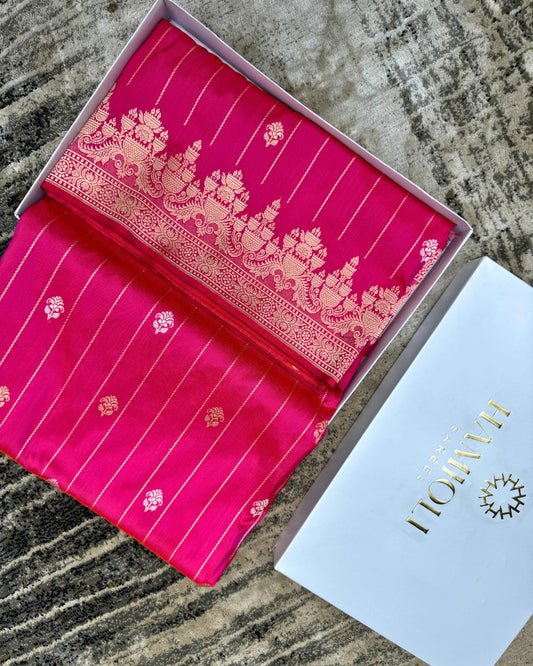 Pink Pure Katan Handloom Banarasi Meenakari Saree