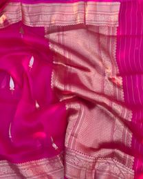Pink pure Kora silk Banarasi saree with handwoven Kadwa motifs