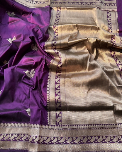 Lavender Pure Banarasi Katan Ektara Silk Saree