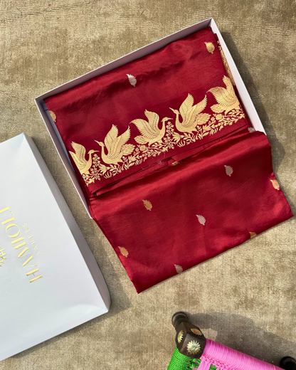 Brown Pure Banarasi Mulberry Soft Silk Saree