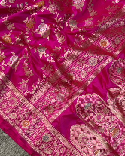 Pink Pure Banarasi Katan Silk Saree