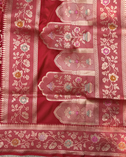 Red Pure Banarasi Katan Silk Jangla Saree
