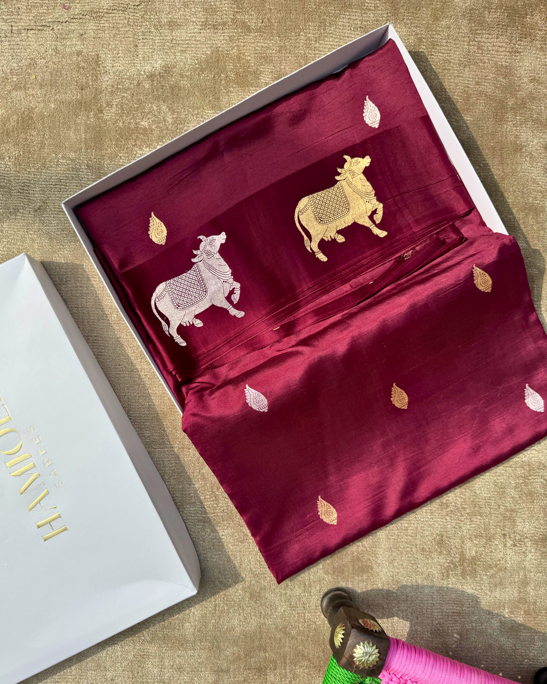 Wine pure Mulberry soft silk Banarasi saree with Shankh bootas full drape