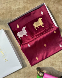 Wine pure Mulberry soft silk Banarasi saree with Shankh bootas full drape
