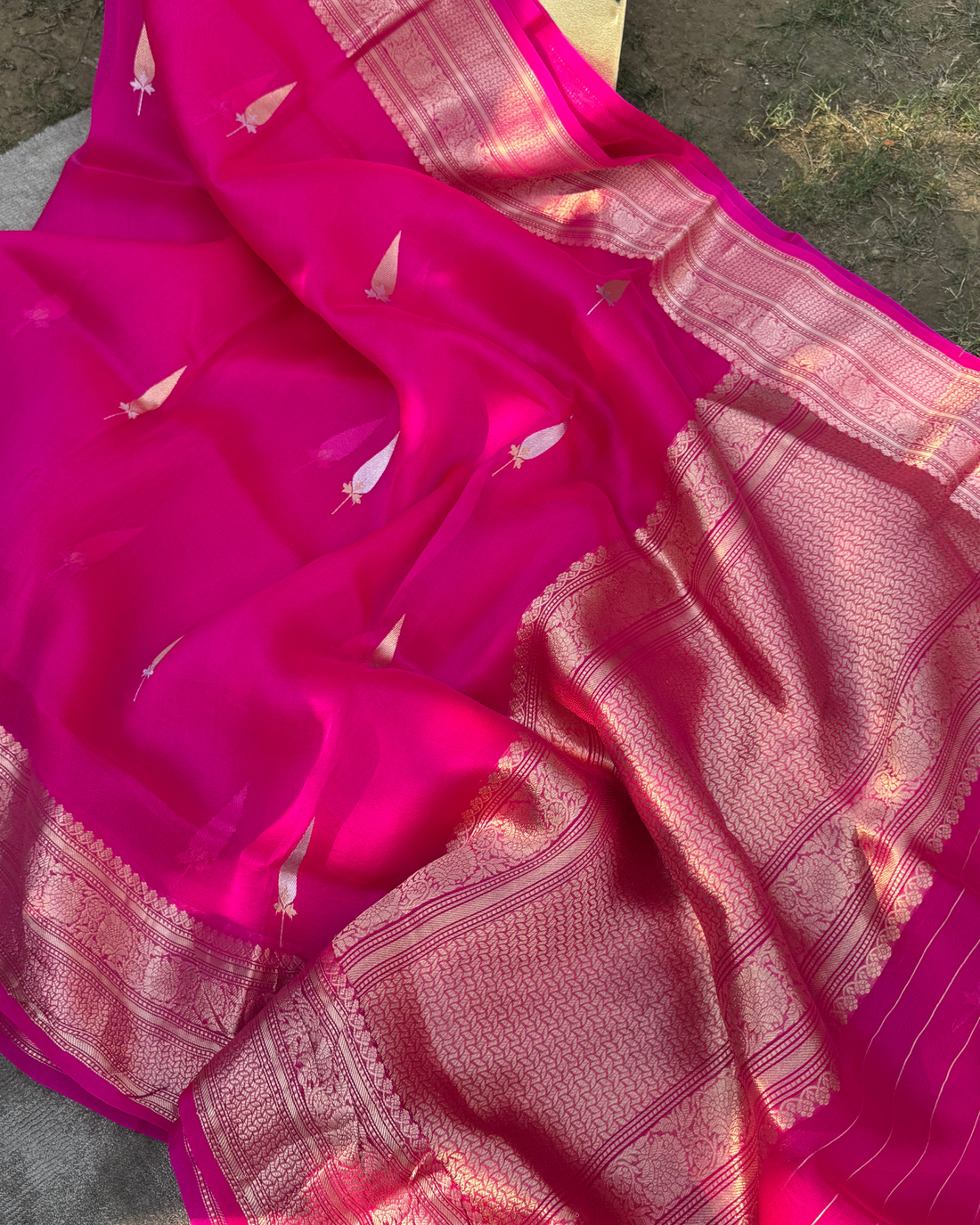 Traditional handloom border and pallu on pink pure Kora silk saree