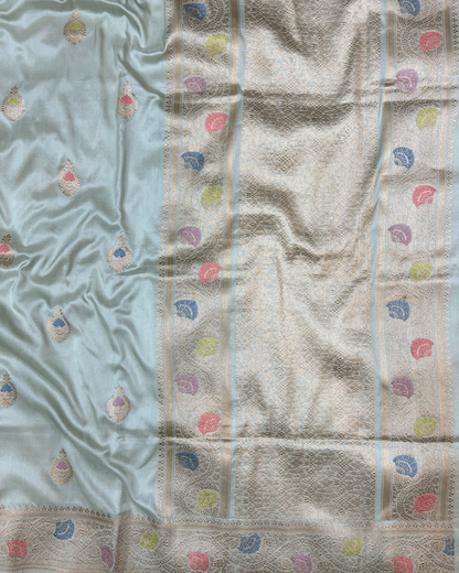 Dusty Blue Handloom Katan Kadhwa Boota Saree