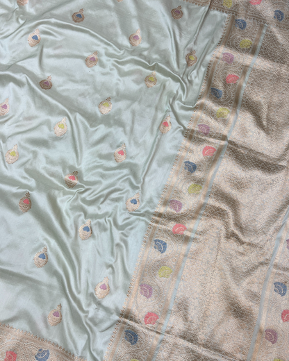 Dusty Blue Handloom Katan Kadhwa Boota Saree