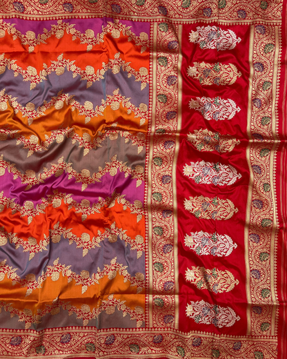 Multicolour Pure Katan Silk Rangkat Handloom Saree