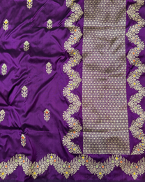 Traditional Banarasi border on purple pure silk Katan boota saree