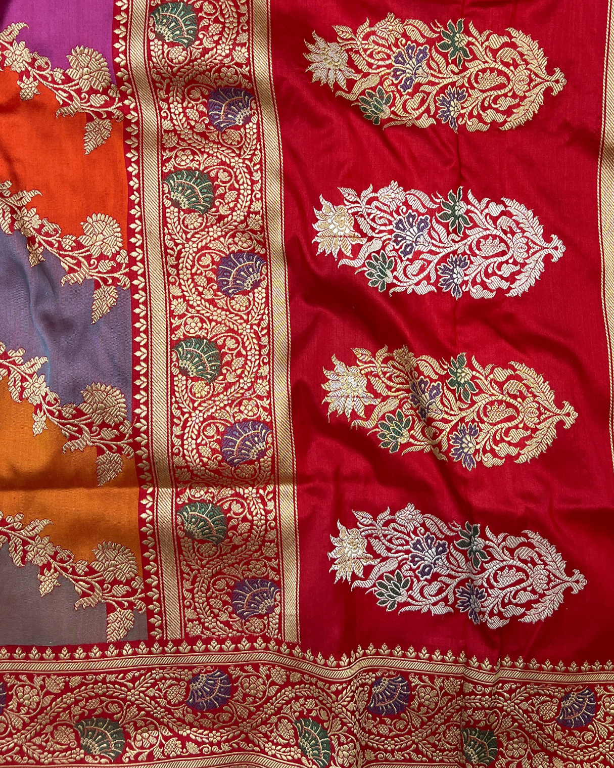 Multicolour Pure Katan Silk Rangkat Handloom Saree