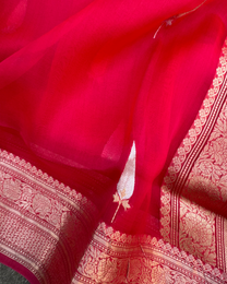 Artisan handloom Kadwa weaving on red and peach pure Kora silk saree